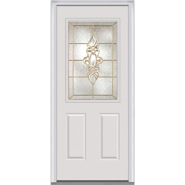 MMI Door 36 in. x 80 in. Heirloom Master Left Hand 1/2 Lite 2-Panel Classic Primed Fiberglass Smooth Prehung Front Door