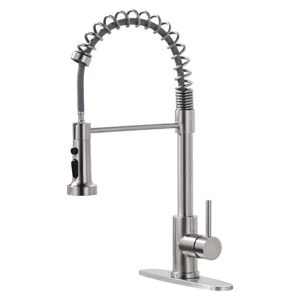 Aleasha Single Handle Pull Down Sprayer Kitchen Faucet In Brushed Nickel Al 1a25 The Home Depot 5837