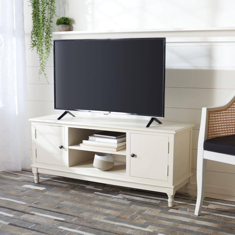 Countryside Charm Distressed White 53" Media Stand with Cabinet