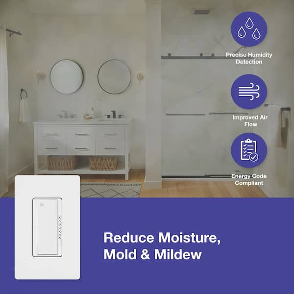 XactSense Humidity Sensor Switch for Bathroom Exhaust Fans, 3 Amp, Single-Pole, White (MS-HS3-WH)