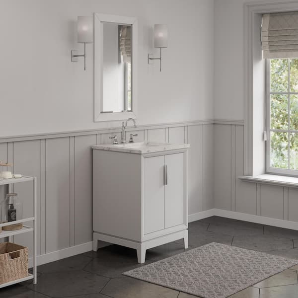 Elizabeth Collection 24 in. Bath Vanity in Pure White With Vanity Top in Carrara White Marble - Vanity Only