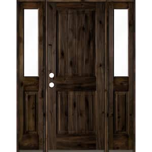 58 in. x 80 in. Rustic Knotty Alder Square Top Right-Hand/Inswing Clear Glass Black Stain Wood Prehung Front Door w/DHSL