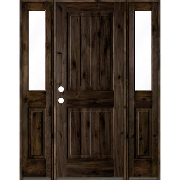 Krosswood Doors 58 in. x 80 in. Rustic Knotty Alder Square Top Right-Hand/Inswing Clear Glass Black Stain Wood Prehung Front Door w/DHSL