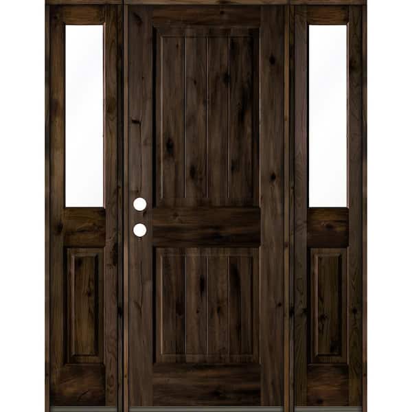 Krosswood Doors 60 in. x 80 in. Rustic Knotty Alder Square Top Right-Hand/Inswing Clear Glass Black Stain Wood Prehung Front Door w/DHSL