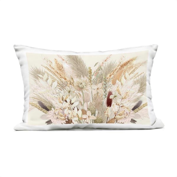 Natural Wheat & Country Herbs Beige Rectangular Outdoor Throw Pillow