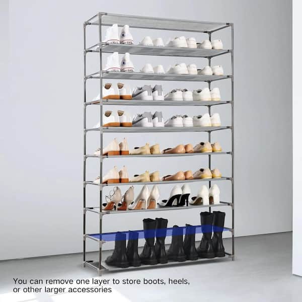 8-Tier Shoe Rack Organizer Stackable Free Standing Shoe Storage Shelf  Plastic Shoe Cabinet Tower with Transparent Doors for Heels Boots Slippers  Entryway Hallway Bedroom