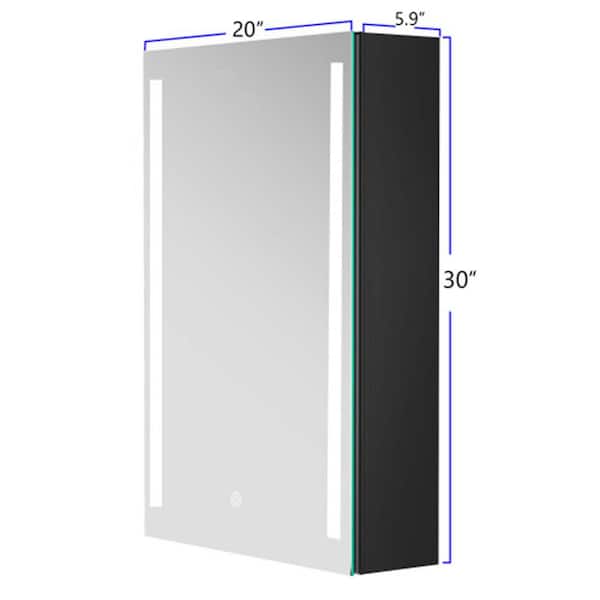 Unbranded 20 in. W x 30 in. H Large Rectangular Black Aluminum Recessed/Surface Mount Medicine Cabinet with Mirror