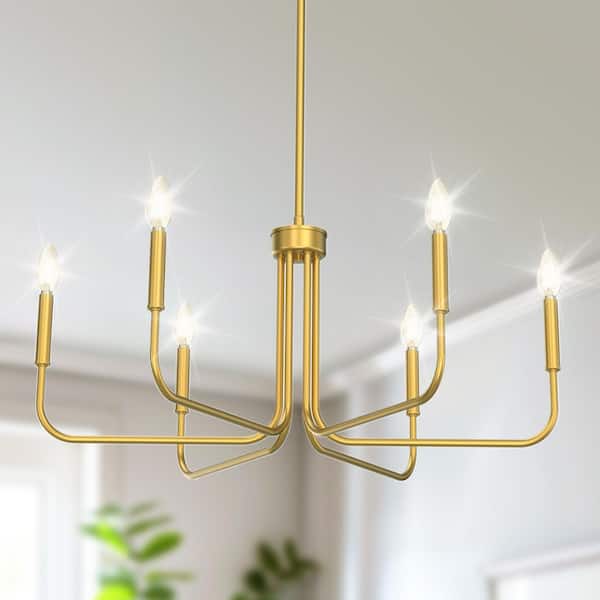 Briignite 28 in. Gold 6-Light Farmhouse Rustic Candle Ceiling Chandelier, Adjustable Height for Dining Room Living Room and Foyer