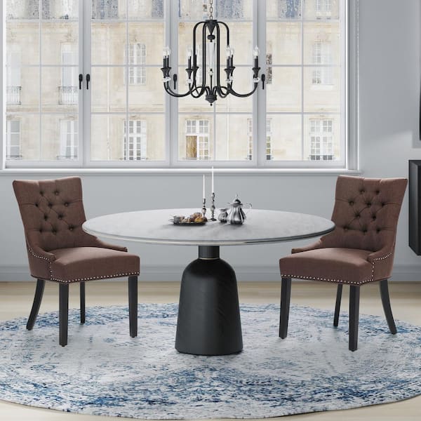 MASON Brown Tufted Upholstered Wingback Dining Chair (Set of 2)