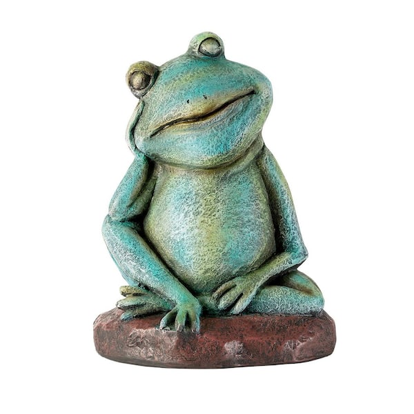 Alpine Corporation 15 in. Tall Indoor/Outdoor Thinking Frog Garden Statue Decoration, Green