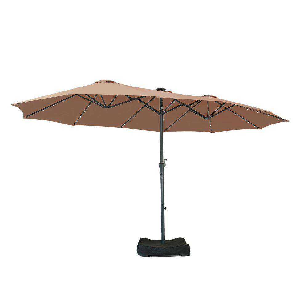 15 ft. Steel Market Solar Patio Umbrella Double-Side with LED Light in Brown with Base price history on PriceWatchPro