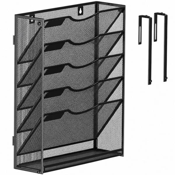 Black 12.5 in. x 46 in. Metal Freestanding Magazine Rack