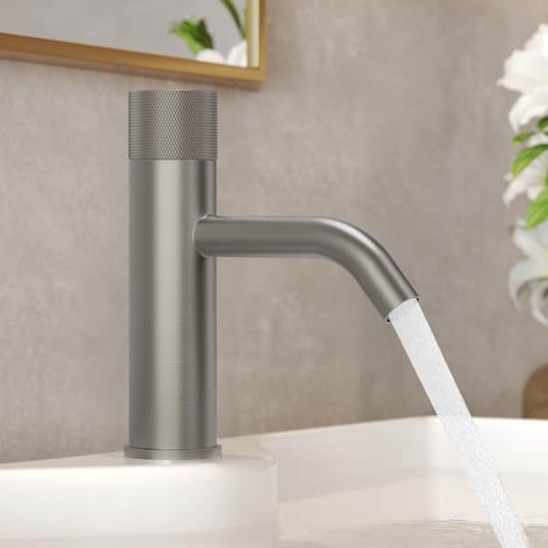 Waterfall Low-Arc 1-Hole Single Handle Bathroom Sink Faucet in Brushed Nickel with Pop-Up Drain