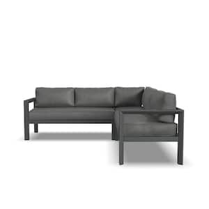 Grayton Black Aluminum Outdoor Sectional with Gray Cushions