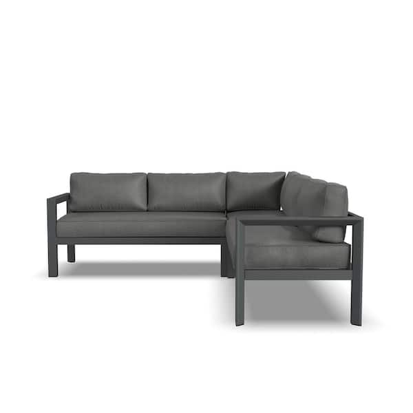 HOMESTYLES Grayton Black Aluminum Outdoor Sectional with Gray Cushions