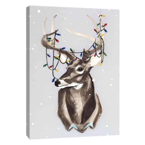 PTM Images 10 in. x 12 in. ''Christmas Deer with Lights'' Printed Canvas Wall Art