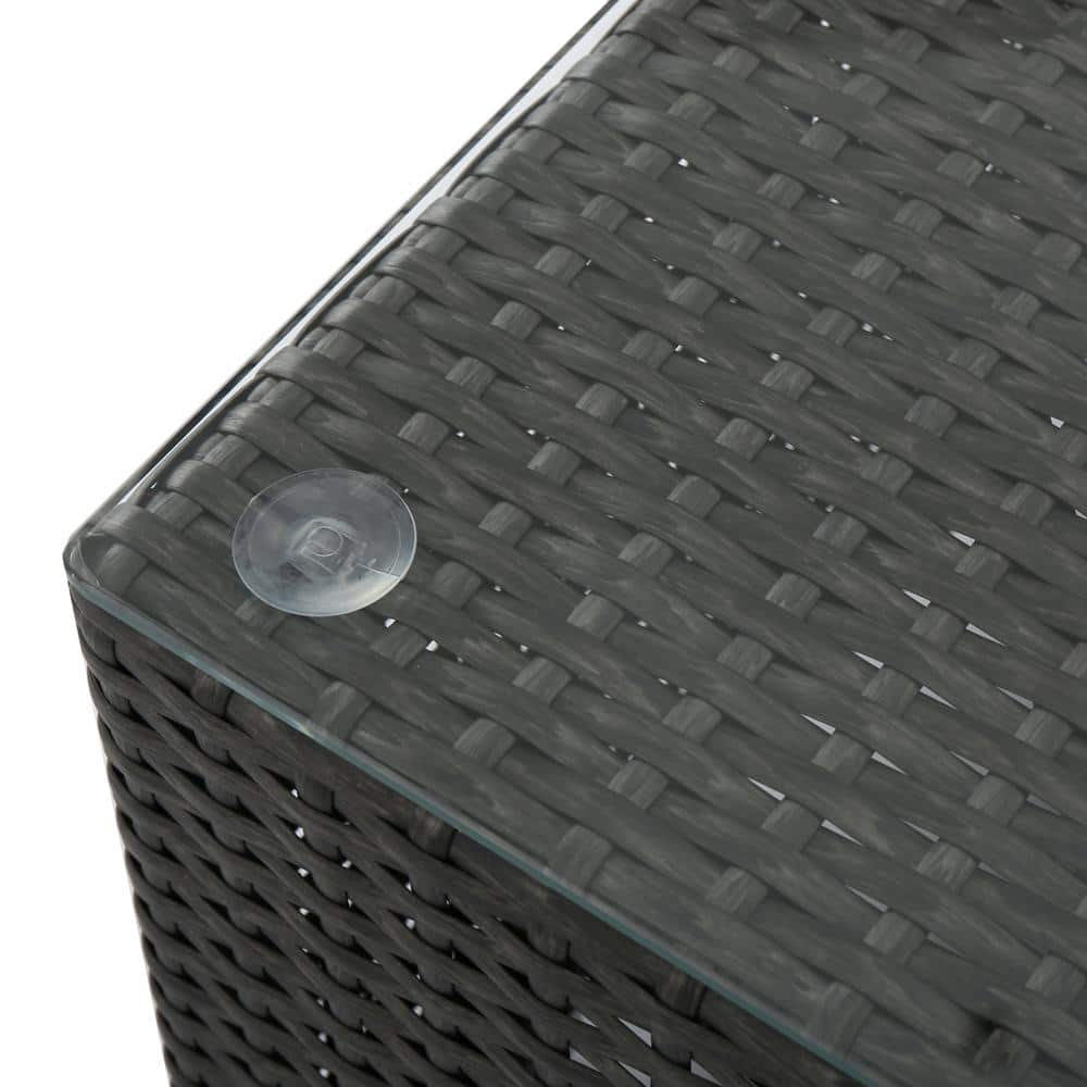 Gray Aluminum Wicker Outdoor Coffee Table with Glass Top