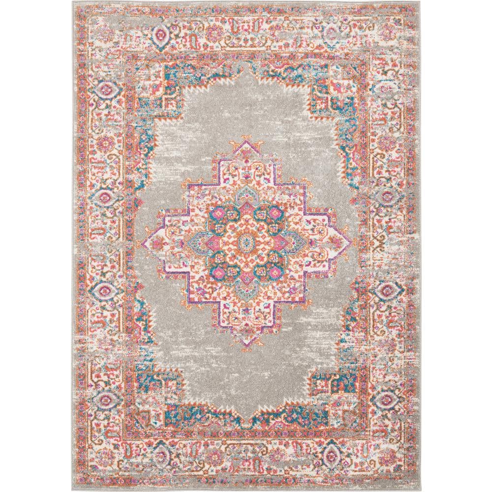 Gray Geometric Synthetic Boho-Chic Area Rug
