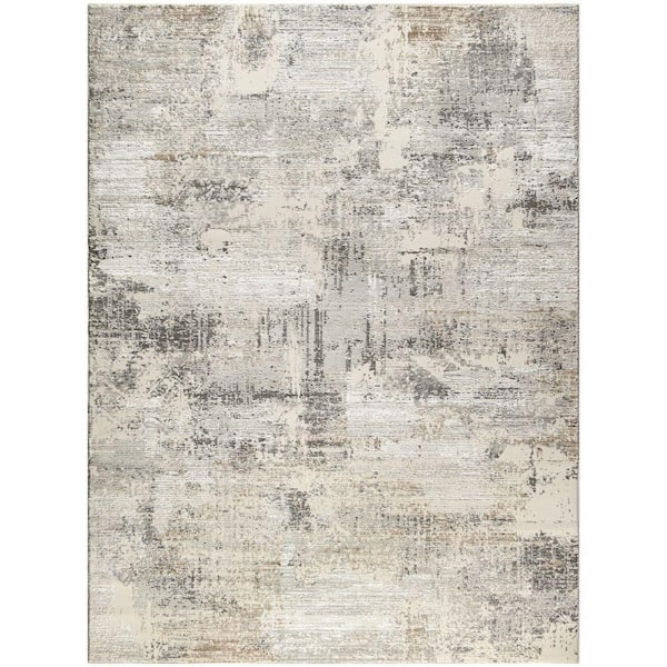 Eco-Friendly Beige Grey 10 ft. x 14 ft. Abstract Contemporary Area Rug