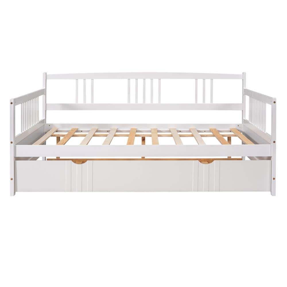White Full Size Daybed with Twin Trundle, Solid Pine Wood Frame, Space-Saving Design for Guest Room price history on PriceWatchPro