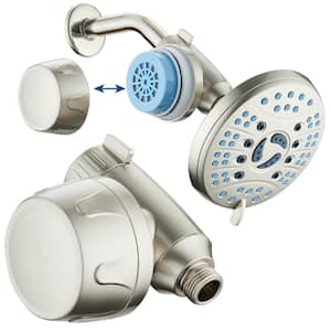 Advanced Shower Filter for Shower Heads with KDF Filtration and Built-in Bracket, Antimicrobial in Brushed Nickel