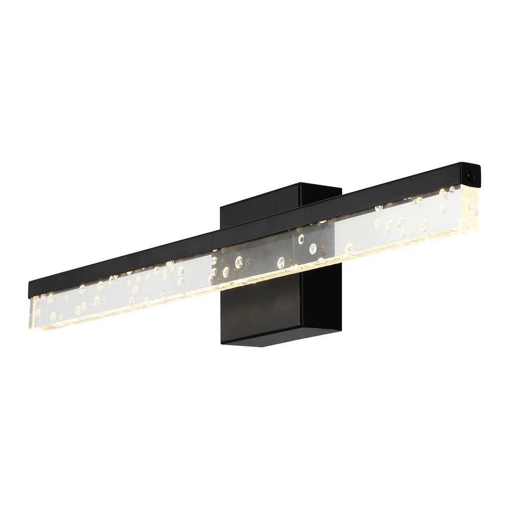 Mario 22" Black Iron LED Vanity Light with Seeded Acrylic Shade