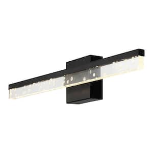 Mario 22 in. 1-Light Modern Contemporary 360-Degree Rotatable Seeded Acrylic Integrated LED Vanity Light, Black/Clear