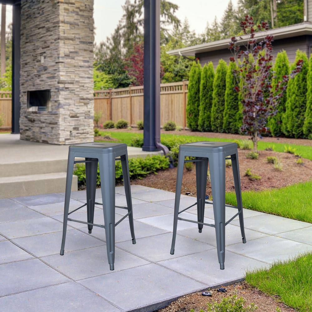 Gunmetal Silver 30" Metal Stackable Bar Stools Set