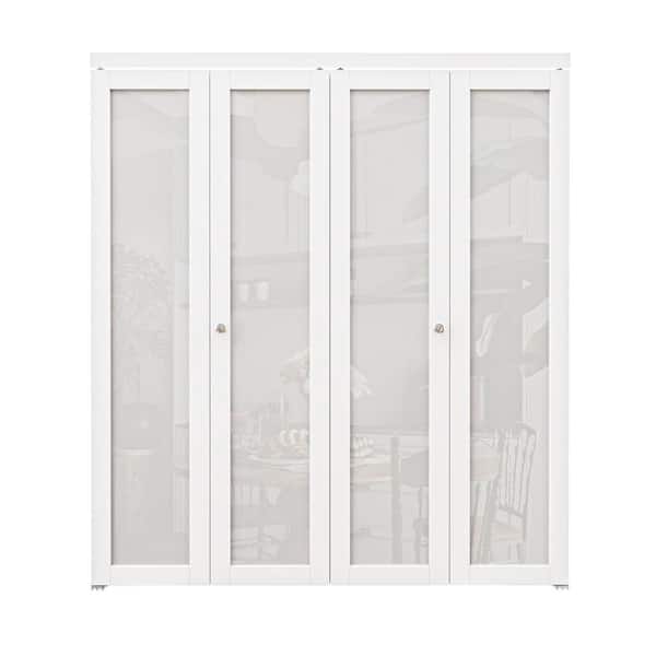 ARK DESIGN 72 in. x 79 in. 1-Lite Tempered Frosted Glass Solid Core White Finished MDF Interior Closet Bi-fold Door with Hardware