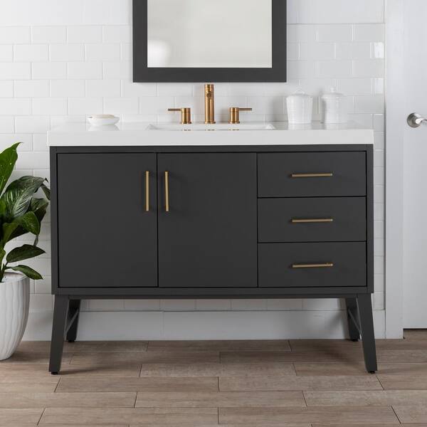 Black 39 Bathroom Vanity Storage Floating Single Sink Faux Slate Top No  Mirro