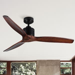 52 in. Indoor Matte Black Modern Ceiling Fan with Remote and Downrod, without Light