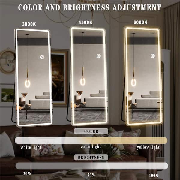 White 19.7 in. W x 63 in. H LED Rectangular Rounded Full-length Mirror Floor Mirror
