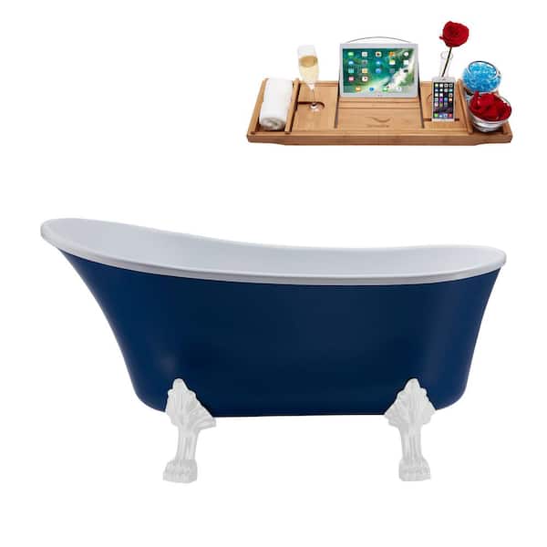 Streamline 55 in. Acrylic Clawfoot Non-Whirlpool Bathtub in Matte Dark Blue With Glossy White Clawfeet And Glossy White Drain