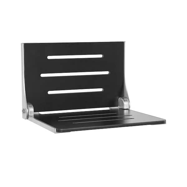 Banc De Douche Pliable Teck Rustique - Cadre Noir Mat - Support 181 Kg - Sécurité Salle De Bain - Seachrome