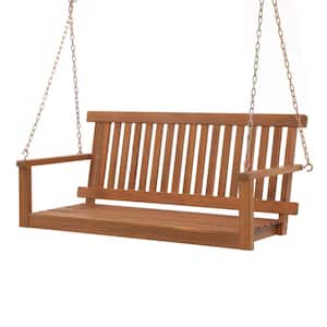 OC Orange Casual 2-Person Wood Porch Swing Bench, Brown Wood