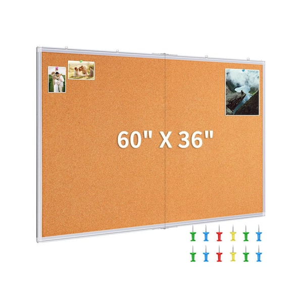 Large Cork Board 60 x 36 in, Bulletin Boards, Foldable Wall Mounted Back to School Pin Memo Notice Cork Board