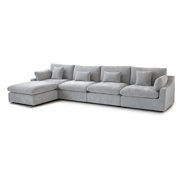 155.9 in. Slope Arm Linen 5-Pieces Modular Free Combination Sofa with Ottoman in Gray