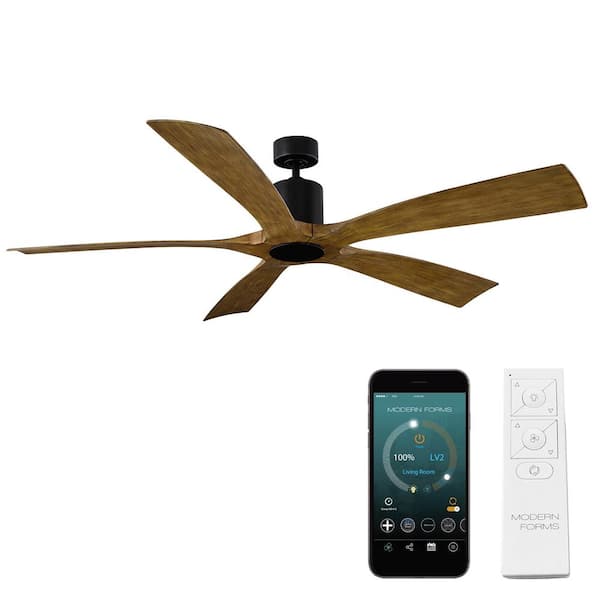 Aviator 70 in. Smart Indoor/Outdoor 5-Blade Ceiling Fan Matte Black Distressed Koa with Remote Control