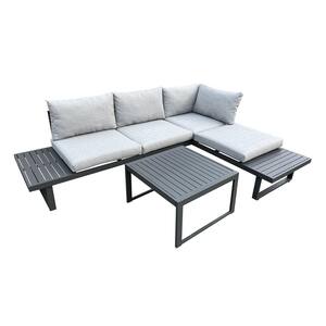 3-Piece Aluminum Outdoor Modular Sectional with Stone Gray Cushions