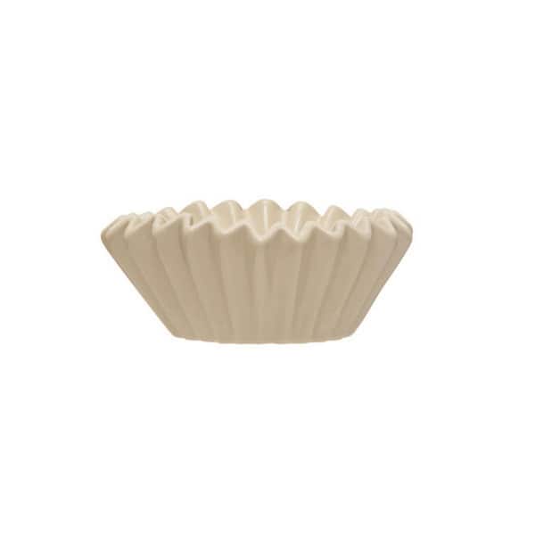 Storied Home 6.37 in. 63 fl.oz White Stoneware Fluted Serving Bowls with Zigzag Edge
