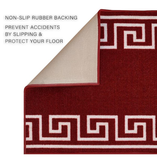 Greek Key Red and White 31 in. W x 15 ft. L Runner Rug/Stair Runner 39 sq. ft.