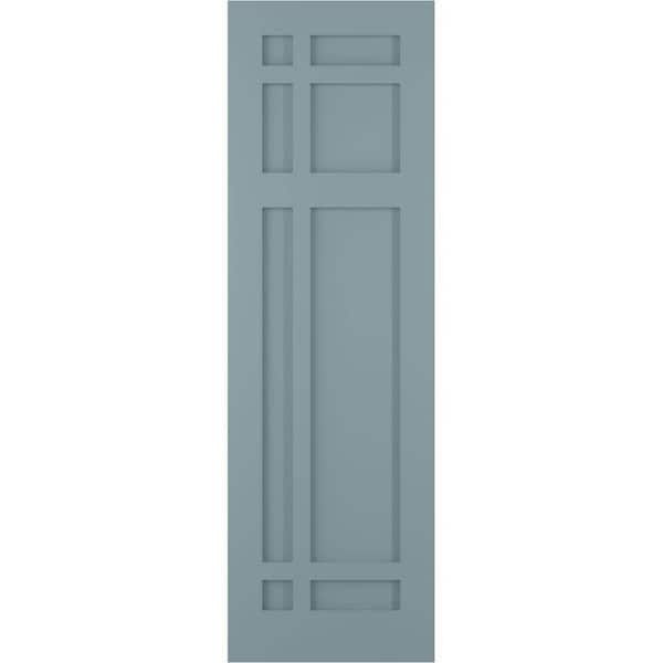 Ekena Millwork 12 in. x 30 in. True Fit Flat Panel PVC San Juan Capistrano Mission Style Fixed Mount Shutters Pair in Peaceful Blue