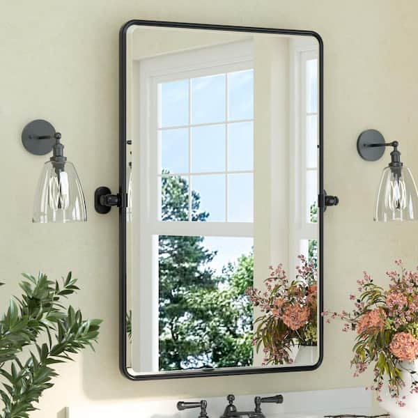 24 in. W x 36 in. H Rectangular Framed Tilt Wall Bathroom Vanity Mirror in Black,Pivot Aluminum Framed Mirror Wall Mount