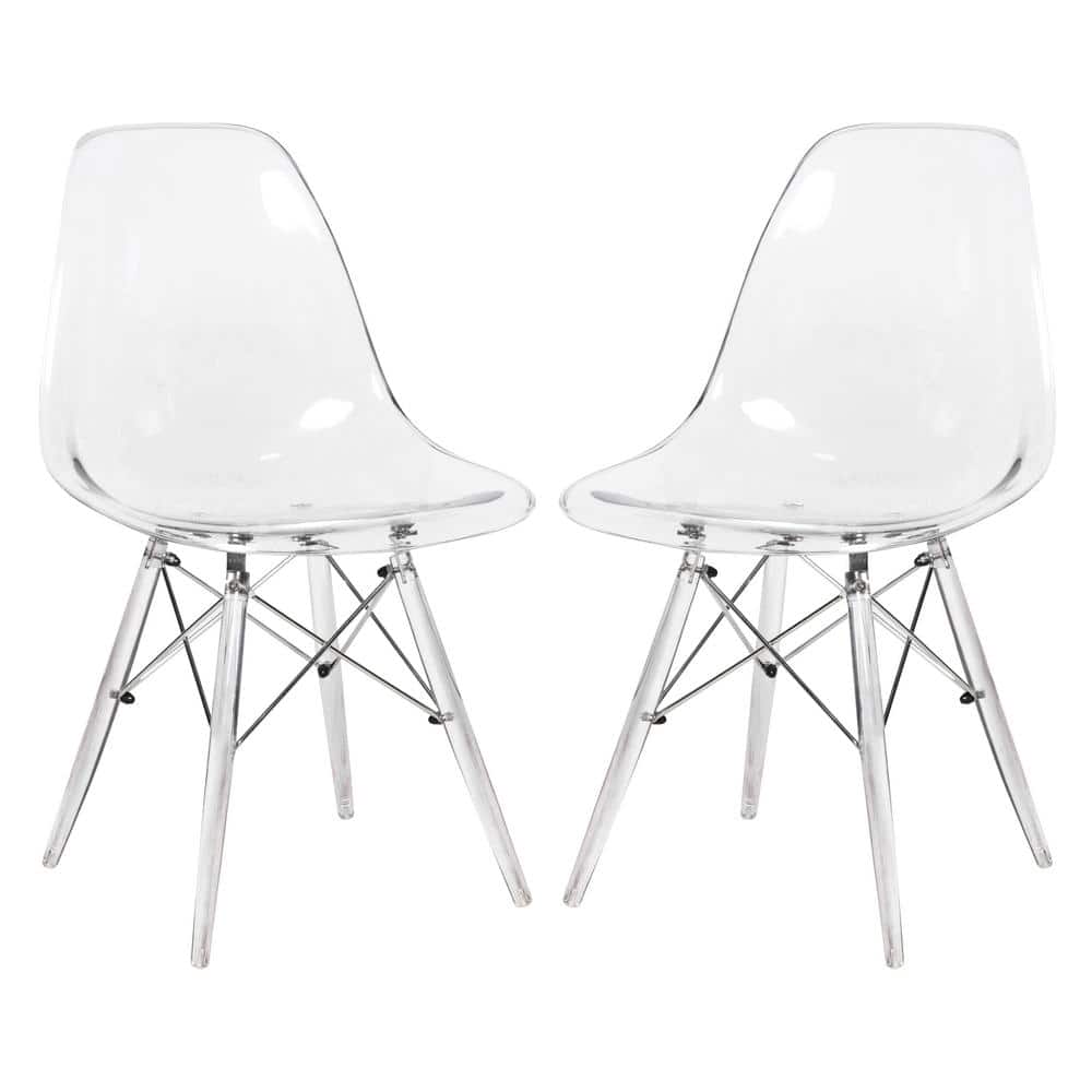 Set of 2 Contemporary Modern Stacking Solid Molded Accent Chairs Transparent