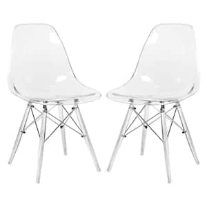 Dover Modern Plastic Dining Chair With Clear Acrylic Base Set of 2 in Clear