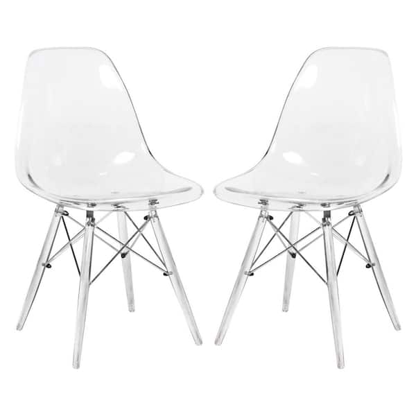 Leisuremod Dover Modern Plastic Dining Chair With Clear Acrylic Base Set of 2 in Clear