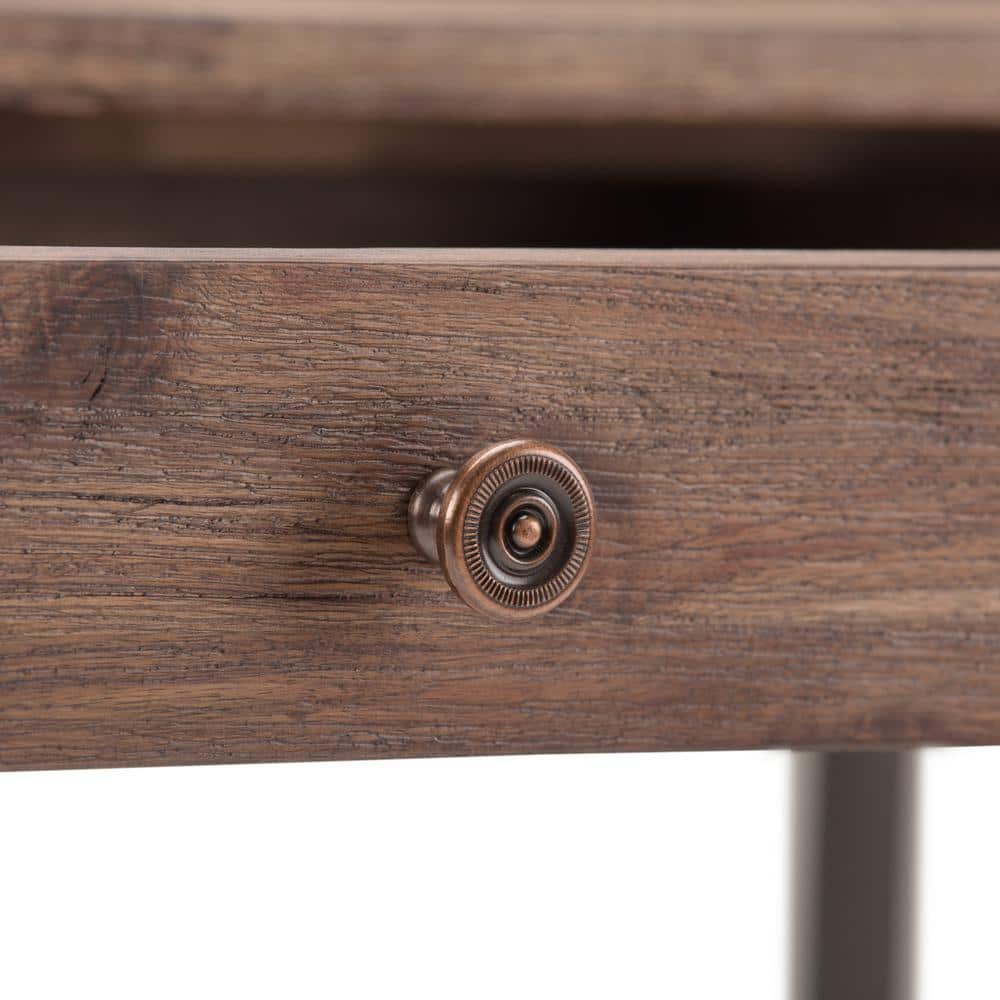 Rustic Natural Aged Brown Acacia Wood Desk with Keyboard Tray