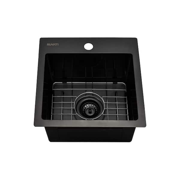 Terraza 15 in. Drop-in Topmount Square Single Bowl 16-Gauge Stainless Steel Bar Prep Kitchen Sink in Gunmetal Black
