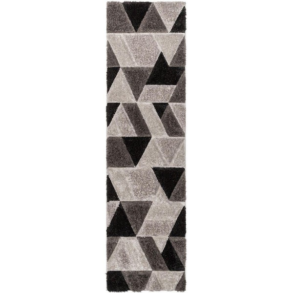 San Francisco Holland Modern Geometric Shag Hand-Carved, Black 2 ft. 3 in. x 7 ft. 3 in. Runner, Area Rug