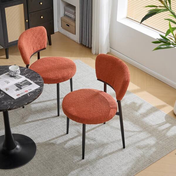 Hearth Modern Upholstered Dining Chairs, Metal Frame, Orange + Black, Set of 2